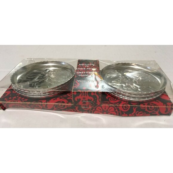 New Canada Geese Coasters By Horizon Box Of 8 Metal Stamped Silver Color NOS 3" - Picture 3 of 3